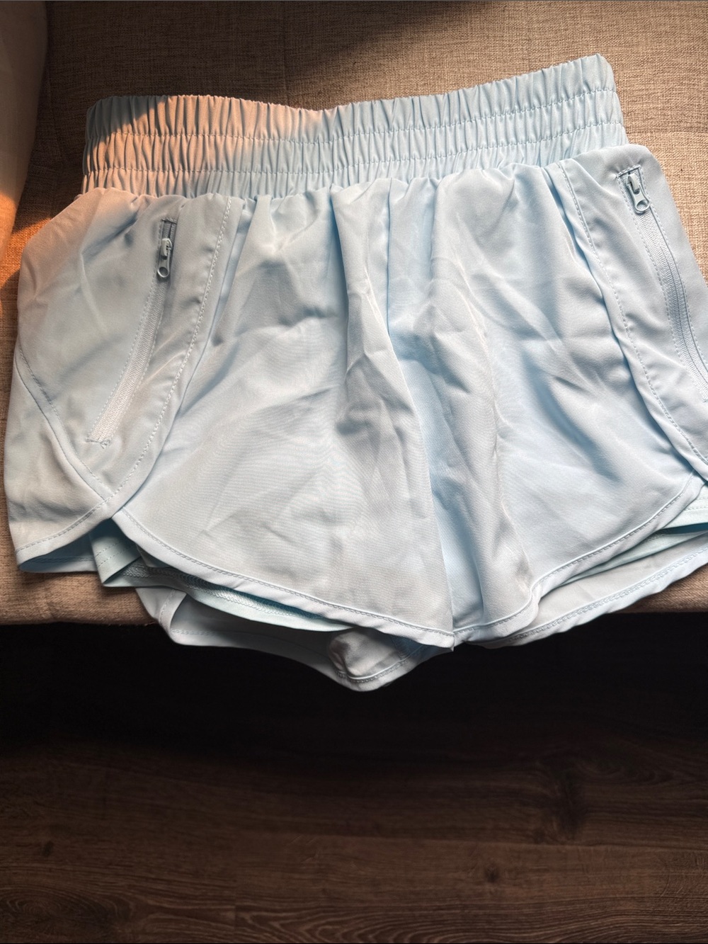 Light Blue Women's Athletic Shorts with Zip Pockets